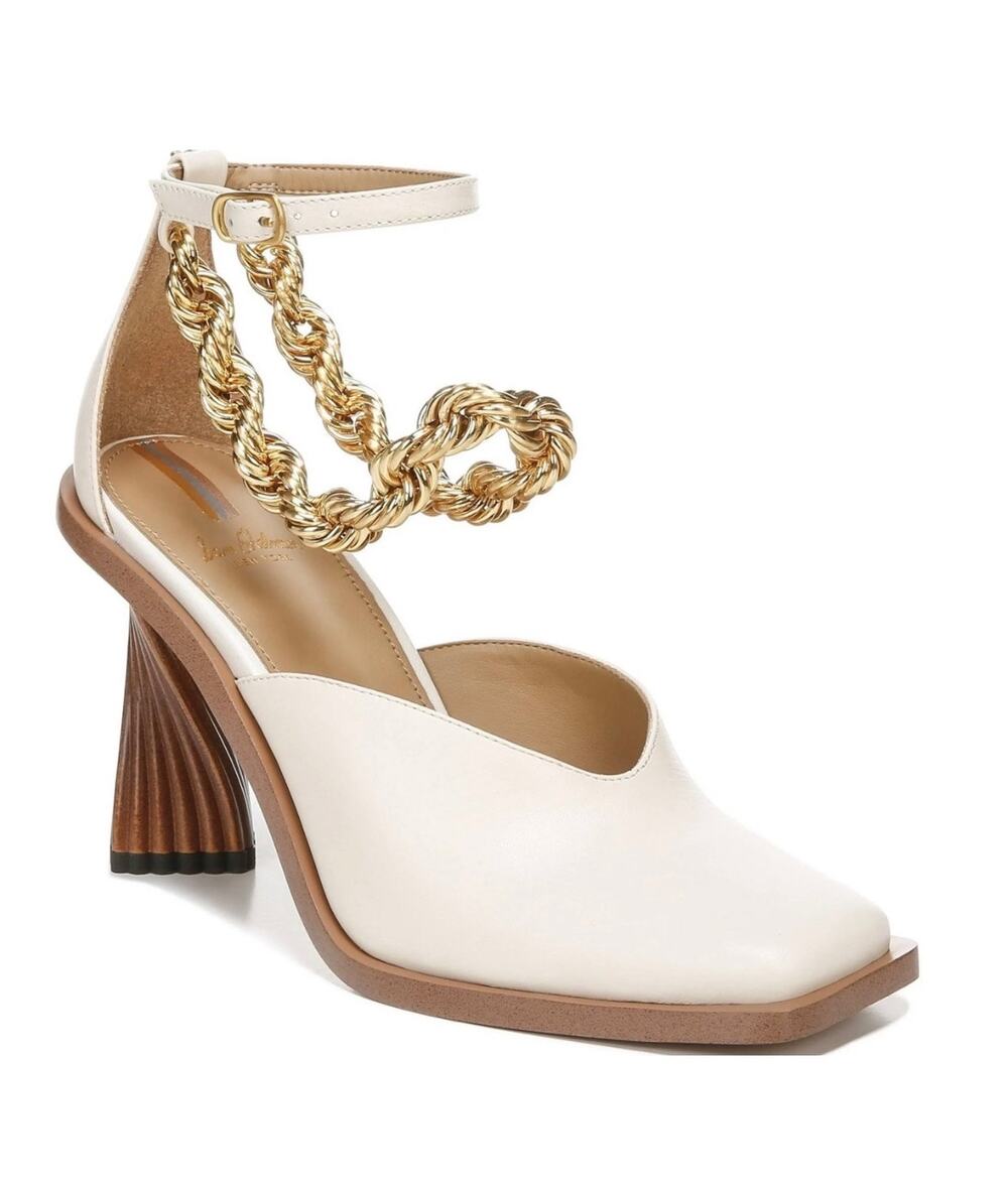 Sam Edelman Evita Ivory Gold Chain Sculpted Leather Heel Pumps Size 10